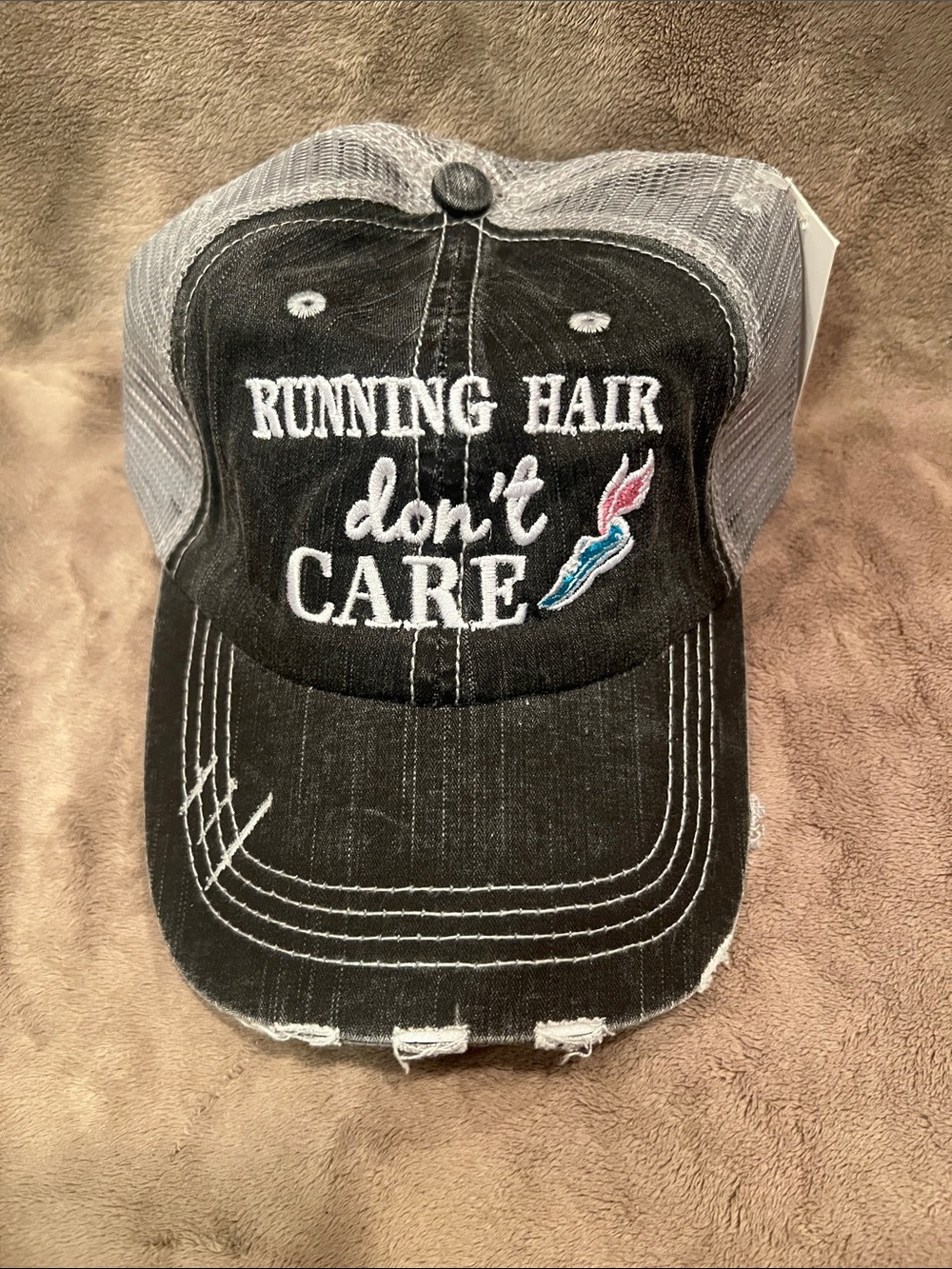 Katydid Black and Gray 'Running Hair Don't Care' Trucker Hat
